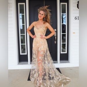 Jovani Gold Jumpsuit with Skirt, Size 2